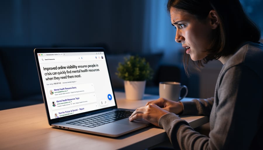 Person holding smartphone accessing mental health support resources