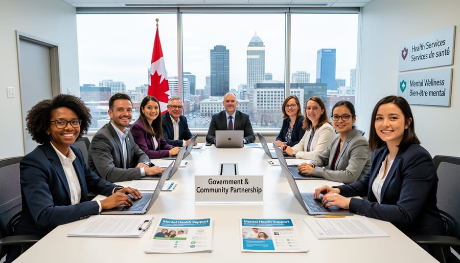 Canadian flag with modern healthcare building in background